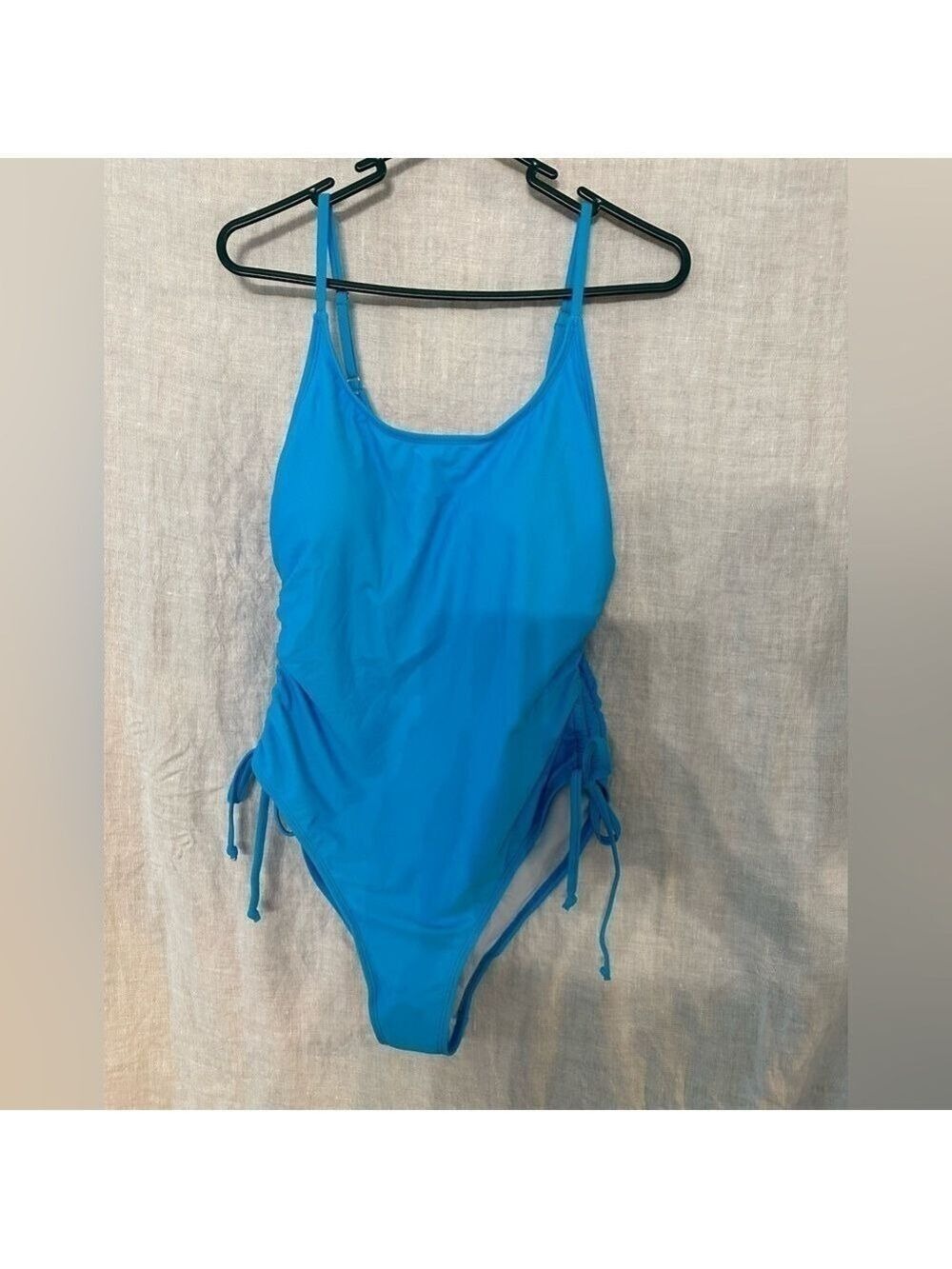 Blue Sexy scoop back 1 piece swim suit Size XL NWOT Shirred sides High cut legs